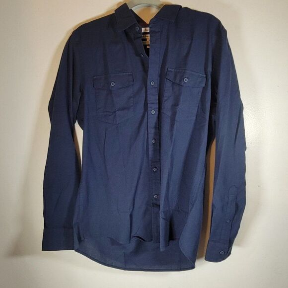 Amazon Mens Navy Blue Goodthread Standard Fit Ripstop Dobby Button Up Shirt M - Picture 3 of 9